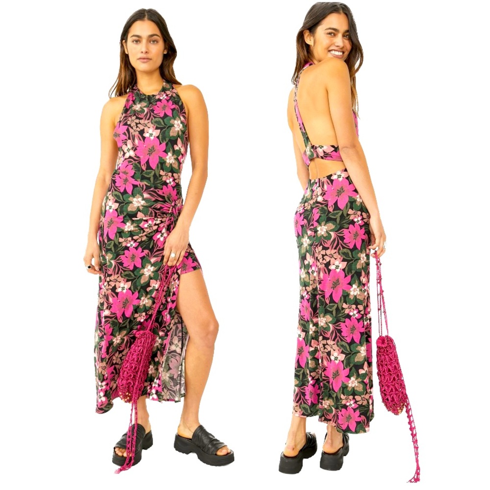 Free People Mimi Printed Dress in Black Combo Size Large